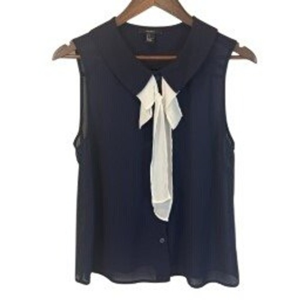 Forever 21 Navy‎ Blue Sheer Sleeveless Sailor Nautical Blouse size Large